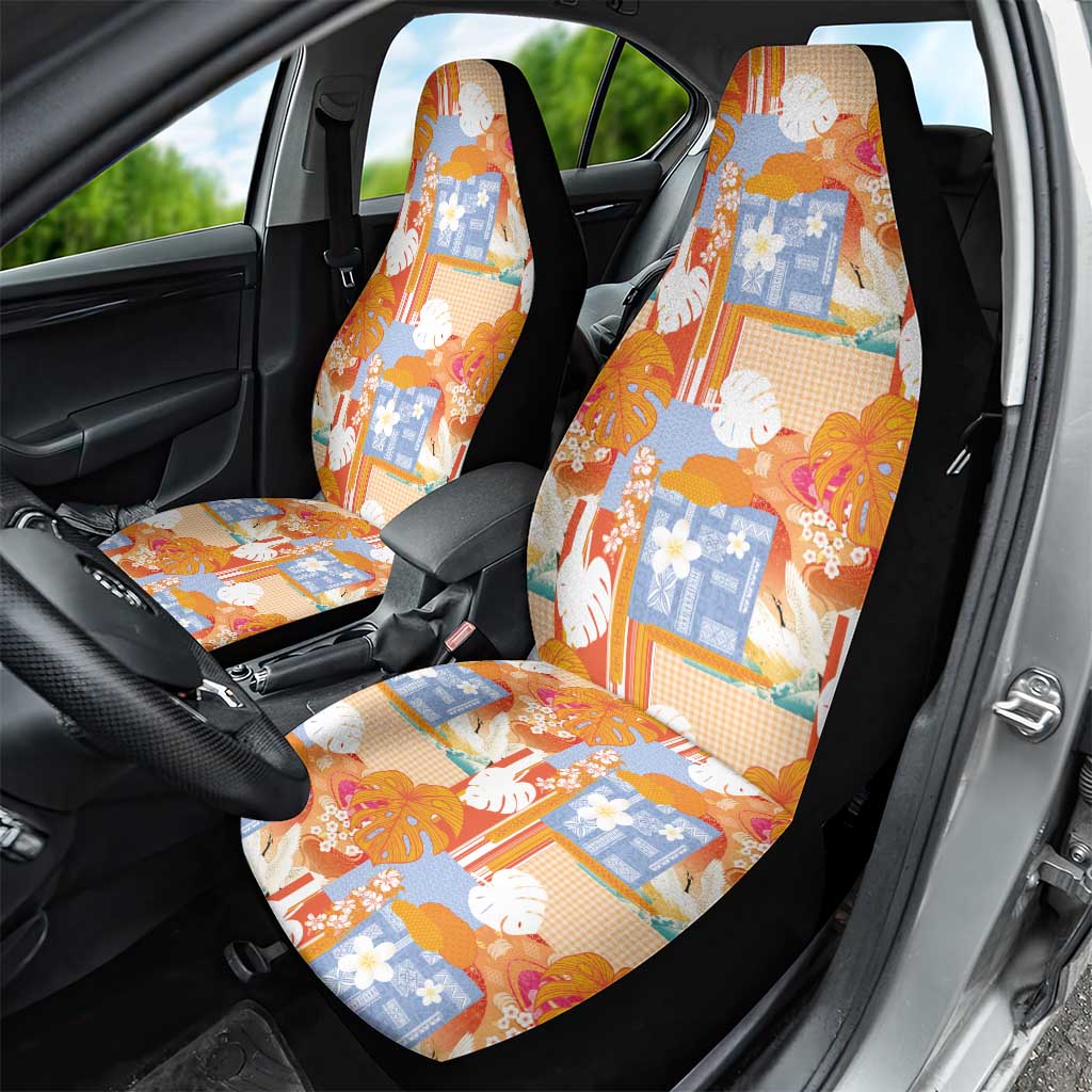 Hawaiian and Japanese Culture Together Car Seat Cover Palaka Japanese Art and Tropical Motif Tribal Patchwork