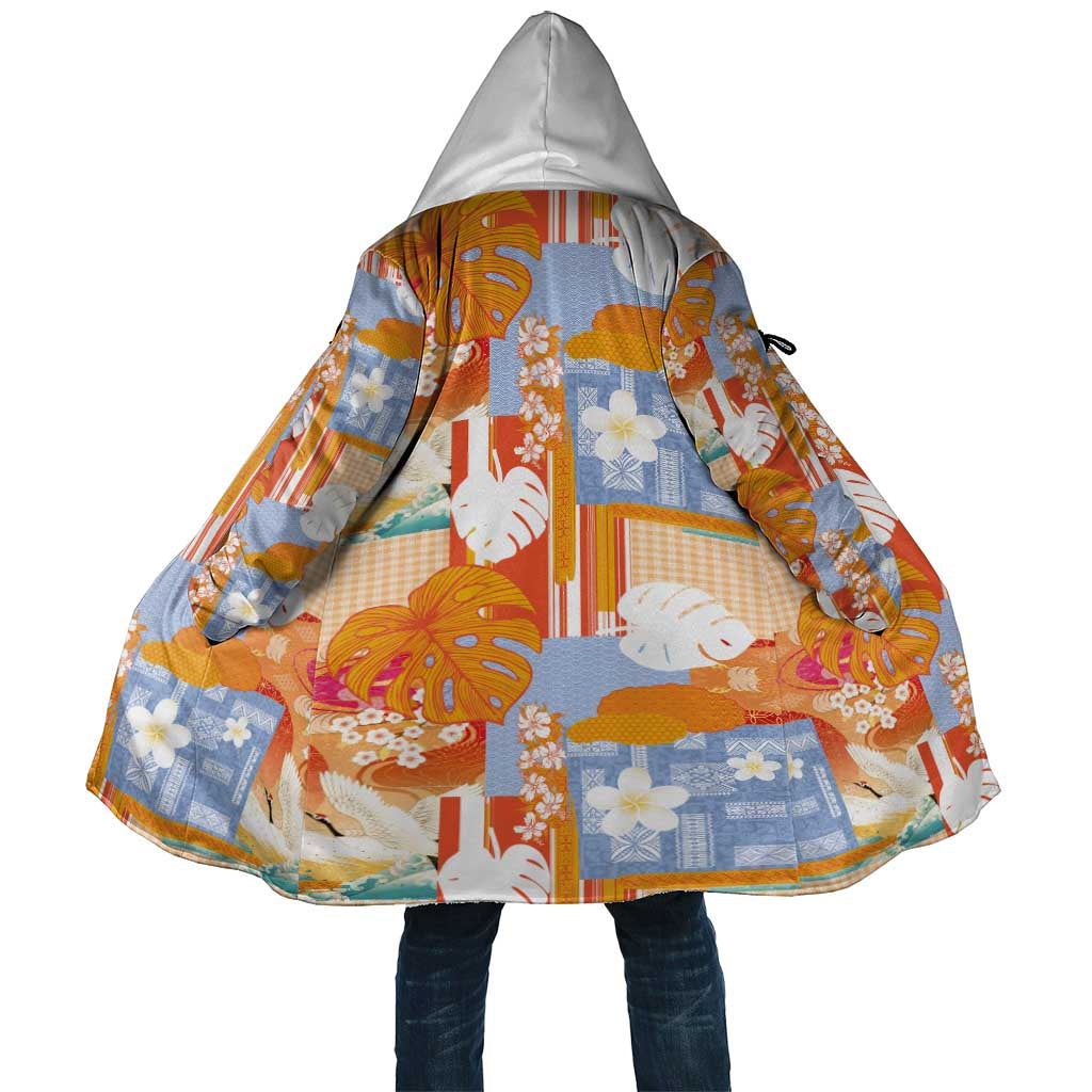 Hawaiian and Japanese Culture Together Cloak Palaka Japanese Art and Tropical Motif Tribal Patchwork