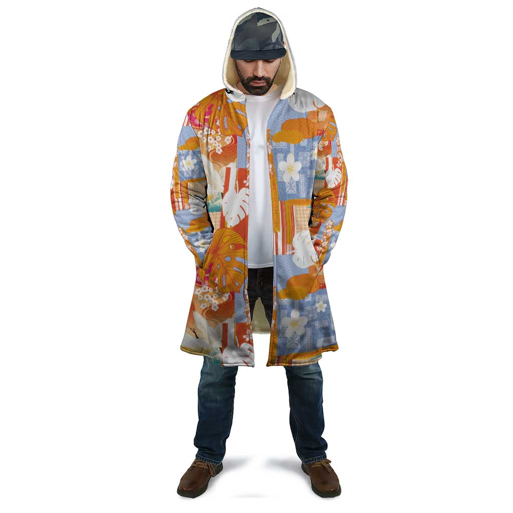 Hawaiian and Japanese Culture Together Cloak Palaka Japanese Art and Tropical Motif Tribal Patchwork