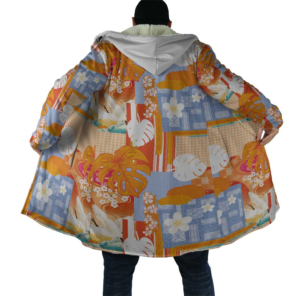 Hawaiian and Japanese Culture Together Cloak Palaka Japanese Art and Tropical Motif Tribal Patchwork