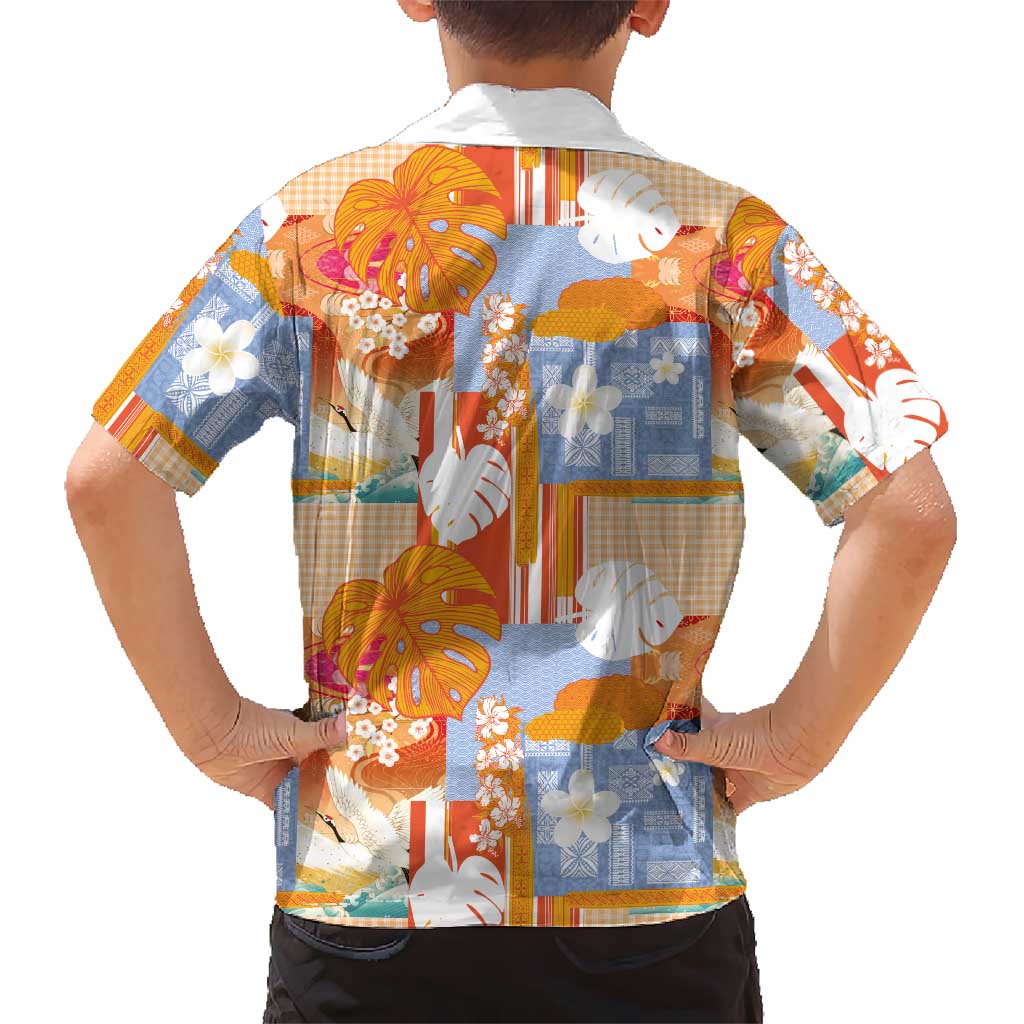 Hawaiian and Japanese Culture Together Family Matching Long Sleeve Bodycon Dress and Hawaiian Shirt Palaka Japanese Art and Tropical Motif Tribal Patchwork LT03 - Polynesian Pride
