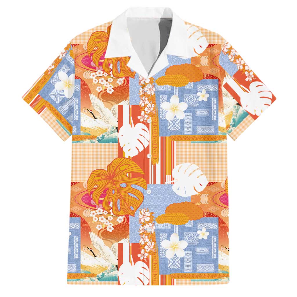 Hawaiian and Japanese Culture Together Family Matching Mermaid Dress and Hawaiian Shirt Palaka Japanese Art and Tropical Motif Tribal Patchwork LT03 Dad's Shirt - Short Sleeve Multicolor - Polynesian Pride