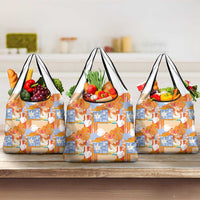 Hawaiian and Japanese Culture Together Grocery Bag Palaka Japanese Art and Tropical Motif Tribal Patchwork