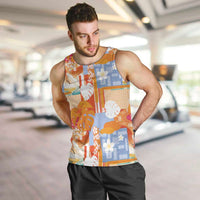 Hawaiian and Japanese Culture Together Men Tank Top Palaka Japanese Art and Tropical Motif Tribal Patchwork