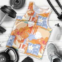 Hawaiian and Japanese Culture Together Men Tank Top Palaka Japanese Art and Tropical Motif Tribal Patchwork
