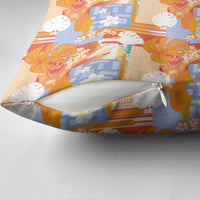 Hawaiian and Japanese Culture Together Pillow Cover Palaka Japanese Art and Tropical Motif Tribal Patchwork