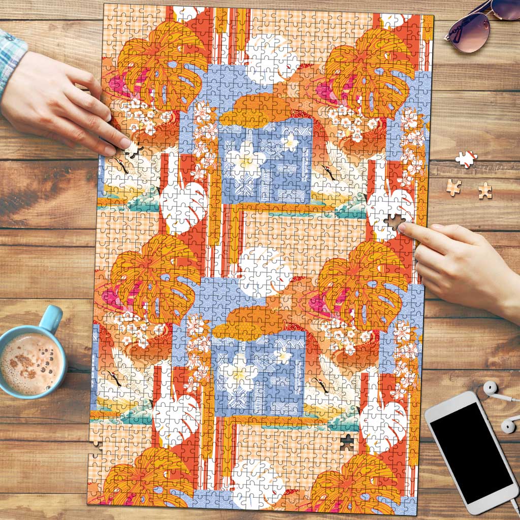 Hawaiian and Japanese Culture Together Puzzle Palaka Japanese Art and Tropical Motif Tribal Patchwork LT03 Multicolor - Polynesian Pride