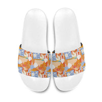 Hawaiian and Japanese Culture Together Slide Sandals Palaka Japanese Art and Tropical Motif Tribal Patchwork
