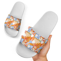 Hawaiian and Japanese Culture Together Slide Sandals Palaka Japanese Art and Tropical Motif Tribal Patchwork