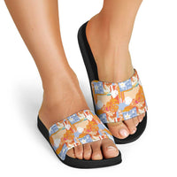 Hawaiian and Japanese Culture Together Slide Sandals Palaka Japanese Art and Tropical Motif Tribal Patchwork