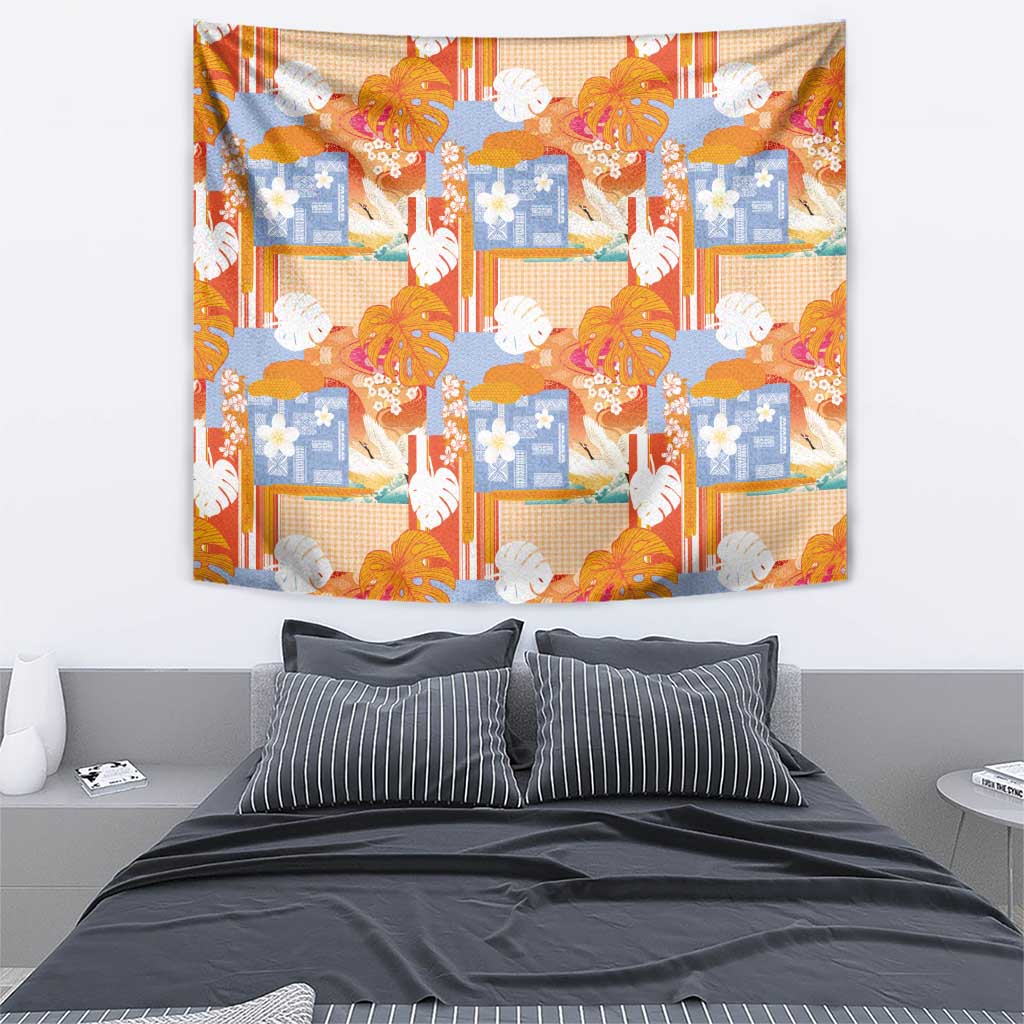 Hawaiian and Japanese Culture Together Tapestry Palaka Japanese Art and Tropical Motif Tribal Patchwork LT03 - Polynesian Pride