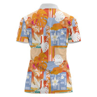Hawaiian and Japanese Culture Together Women Polo Shirt Palaka Japanese Art and Tropical Motif Tribal Patchwork