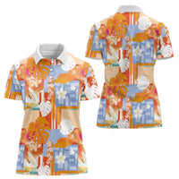 Hawaiian and Japanese Culture Together Women Polo Shirt Palaka Japanese Art and Tropical Motif Tribal Patchwork