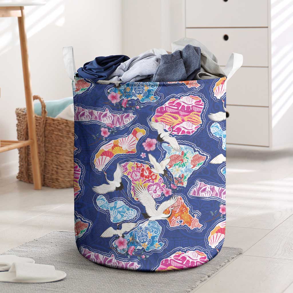 Hawaiian and Japanese Culture Together Laundry Basket Hawaiian Archipelago Shape Sea Animals