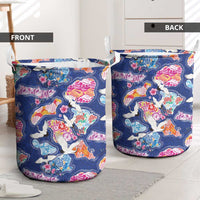 Hawaiian and Japanese Culture Together Laundry Basket Hawaiian Archipelago Shape Sea Animals
