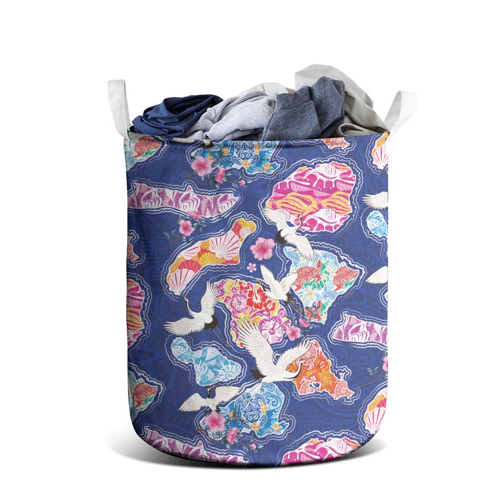 Hawaiian and Japanese Culture Together Laundry Basket Hawaiian Archipelago Shape Sea Animals
