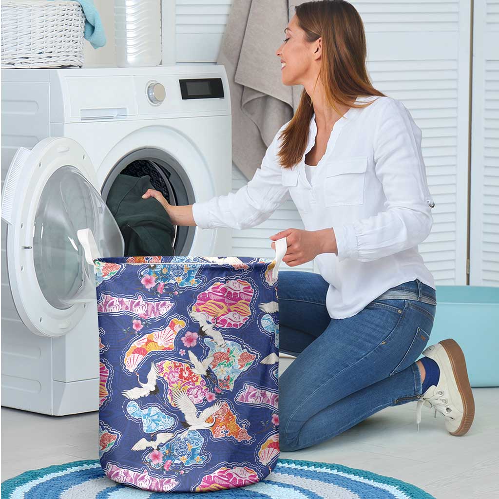 Hawaiian and Japanese Culture Together Laundry Basket Hawaiian Archipelago Shape Sea Animals