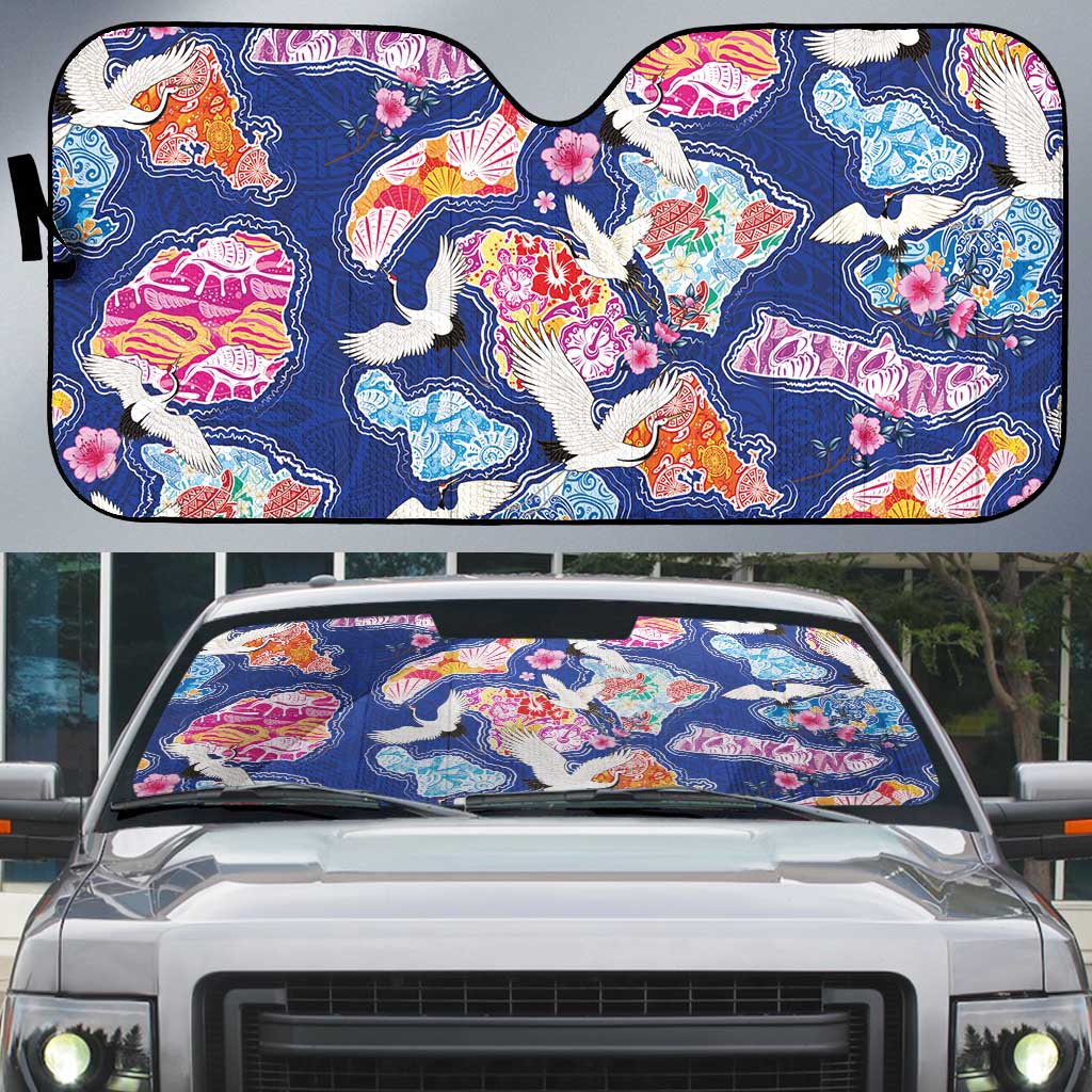 Hawaiian and Japanese Culture Together Auto Sun Shade Hawaiian Archipelago Shape Sea Animals