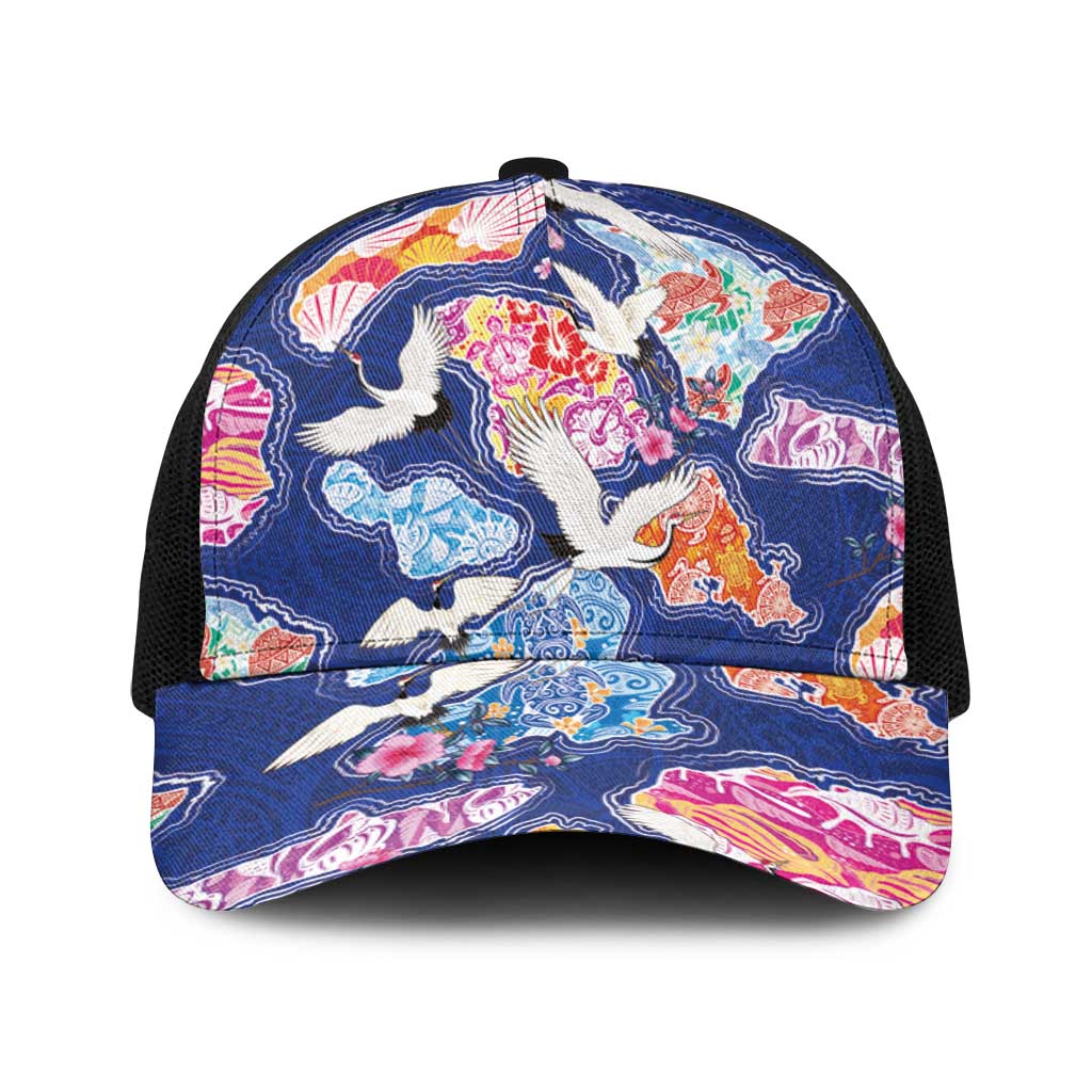 Hawaiian and Japanese Culture Together Baseball Net Cap Hawaiian Archipelago Shape Sea Animals LT03 One Size Black Multicolor - Polynesian Pride