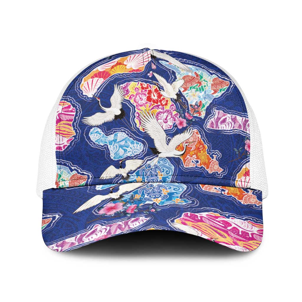 Hawaiian and Japanese Culture Together Baseball Net Cap Hawaiian Archipelago Shape Sea Animals LT03 One Size White Multicolor - Polynesian Pride