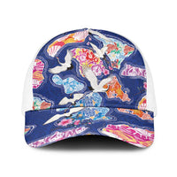 Hawaiian and Japanese Culture Together Baseball Net Cap Hawaiian Archipelago Shape Sea Animals LT03 One Size White Multicolor - Polynesian Pride