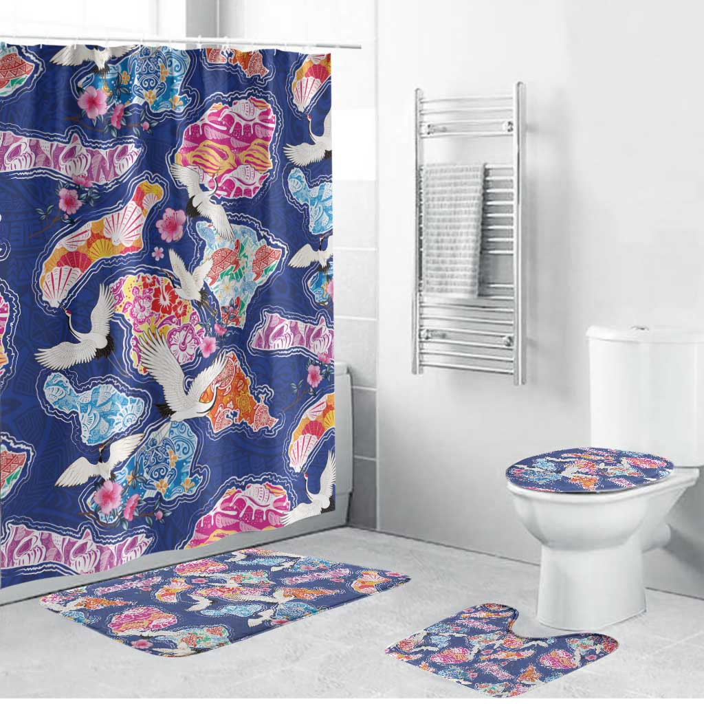 Hawaiian and Japanese Culture Together Bathroom Set Hawaiian Archipelago Shape Sea Animals