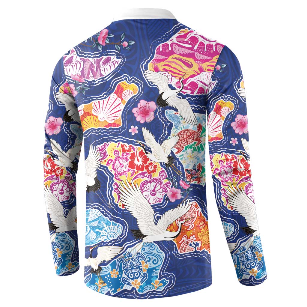 Hawaiian and Japanese Culture Together Button Sweatshirt Hawaiian Archipelago Shape Sea Animals LT03 - Polynesian Pride