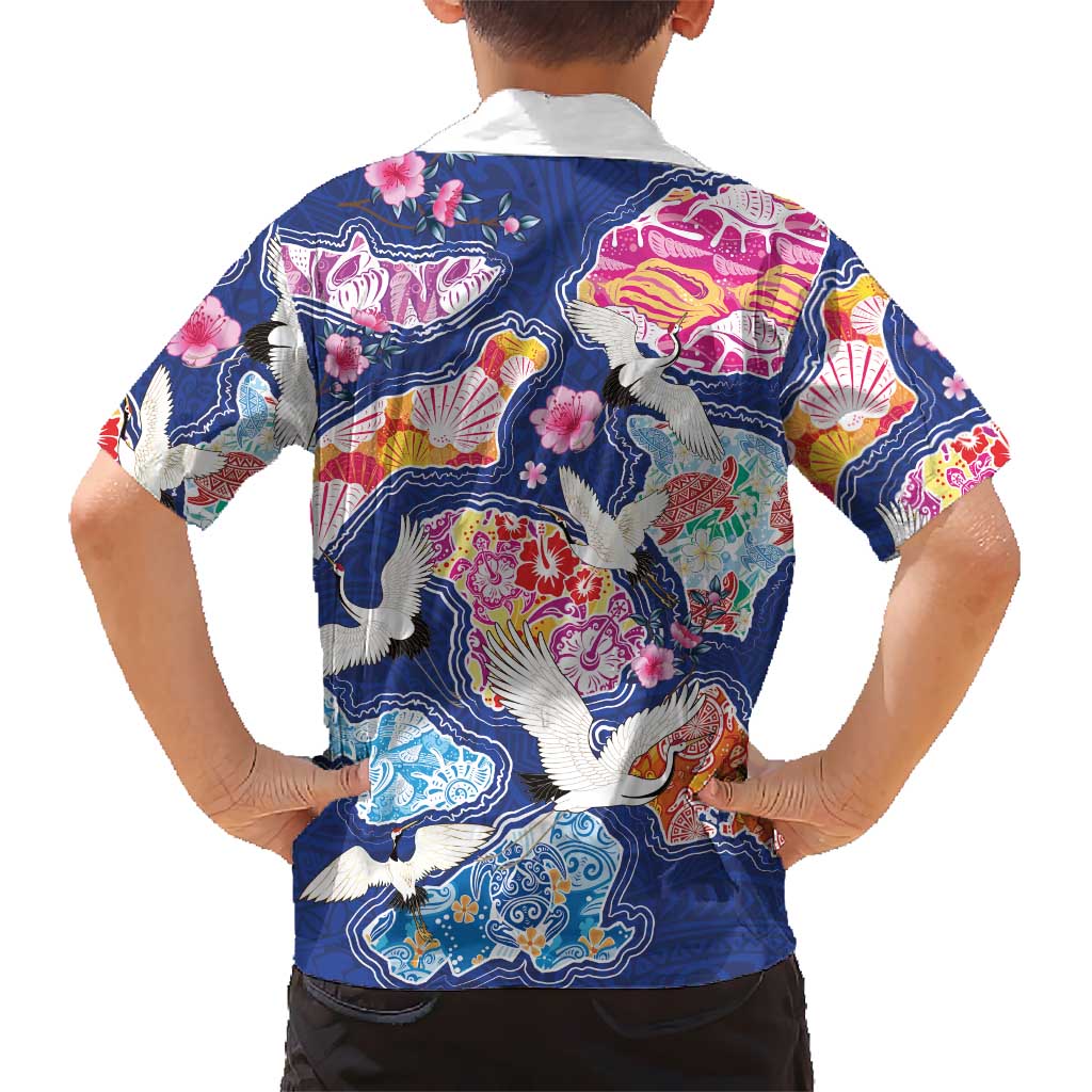 Hawaiian and Japanese Culture Together Family Matching Mermaid Dress and Hawaiian Shirt Hawaiian Archipelago Shape Sea Animals LT03 - Polynesian Pride