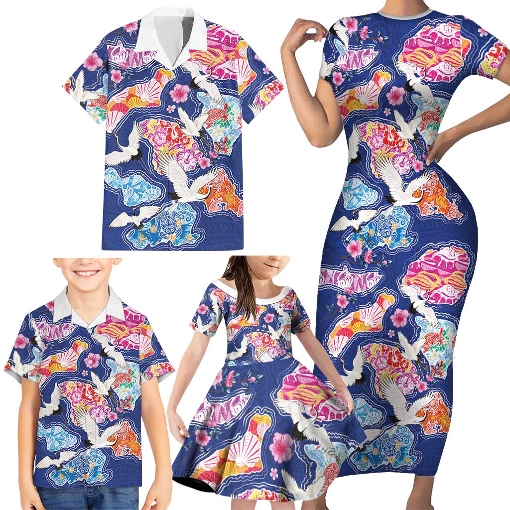 Hawaiian and Japanese Culture Together Family Matching Short Sleeve Bodycon Dress and Hawaiian Shirt Hawaiian Archipelago Shape Sea Animals LT03 - Polynesian Pride