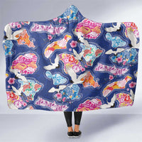 Hawaiian and Japanese Culture Together Hooded Blanket Hawaiian Archipelago Shape Sea Animals