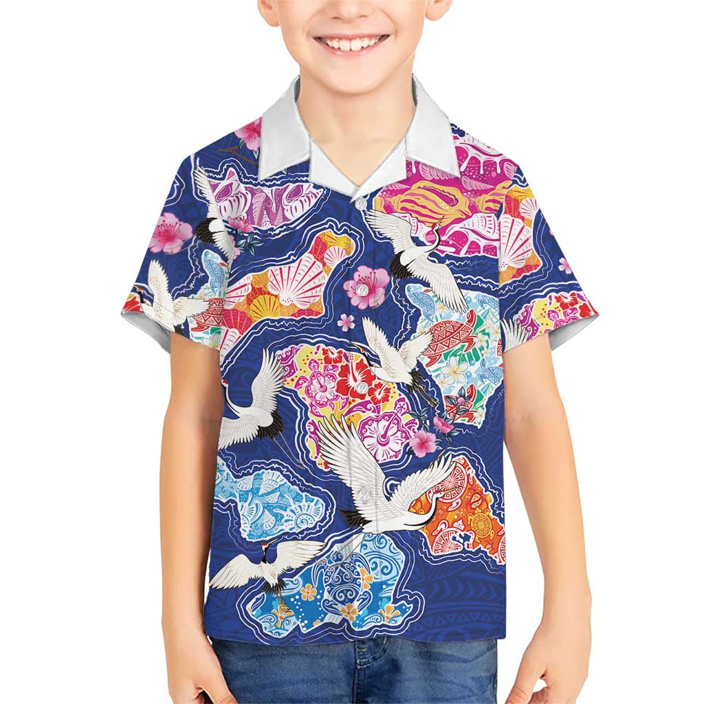 Hawaiian and Japanese Culture Together Kid Hawaiian Shirt Hawaiian Archipelago Shape Sea Animals