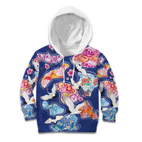 Hawaiian and Japanese Culture Together Kid Hoodie Hawaiian Archipelago Shape Sea Animals