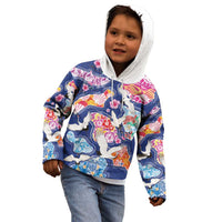 Hawaiian and Japanese Culture Together Kid Hoodie Hawaiian Archipelago Shape Sea Animals