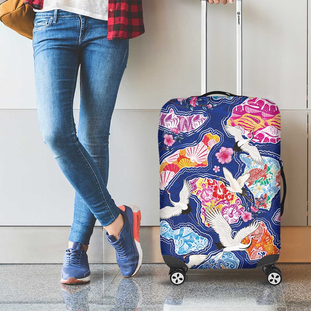 Hawaiian and Japanese Culture Together Luggage Cover Hawaiian Archipelago Shape Sea Animals
