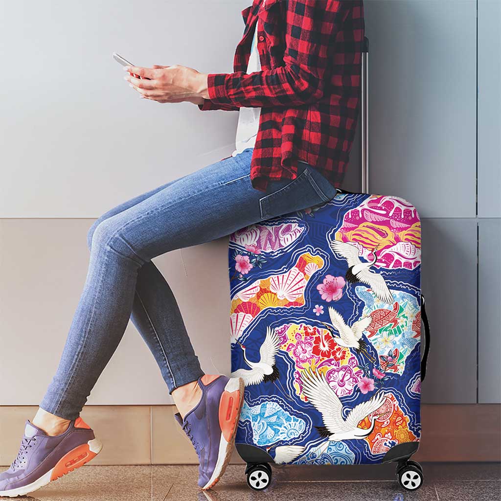 Hawaiian and Japanese Culture Together Luggage Cover Hawaiian Archipelago Shape Sea Animals