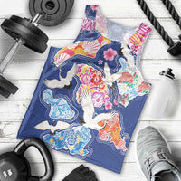 Hawaiian and Japanese Culture Together Men Tank Top Hawaiian Archipelago Shape Sea Animals