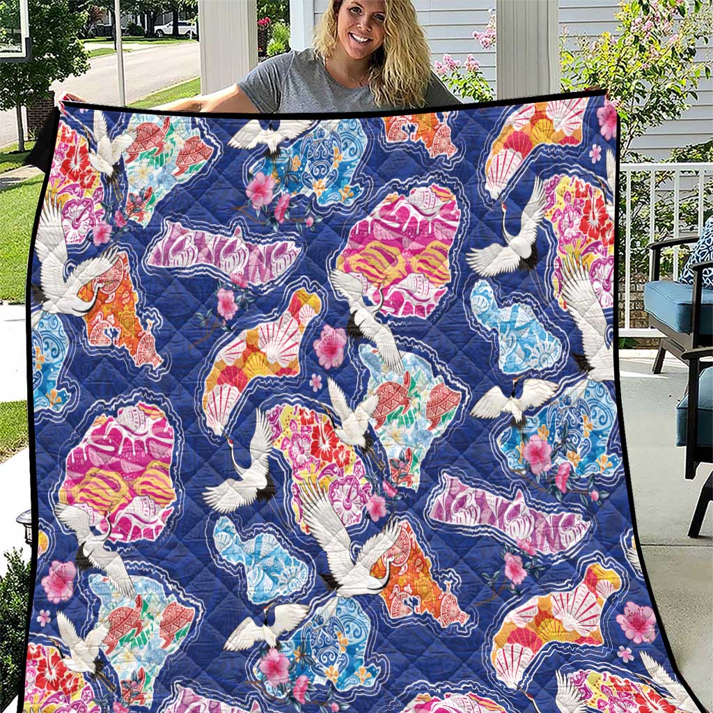 Hawaiian and Japanese Culture Together Quilt Hawaiian Archipelago Shape Sea Animals LT03 Multicolor - Polynesian Pride