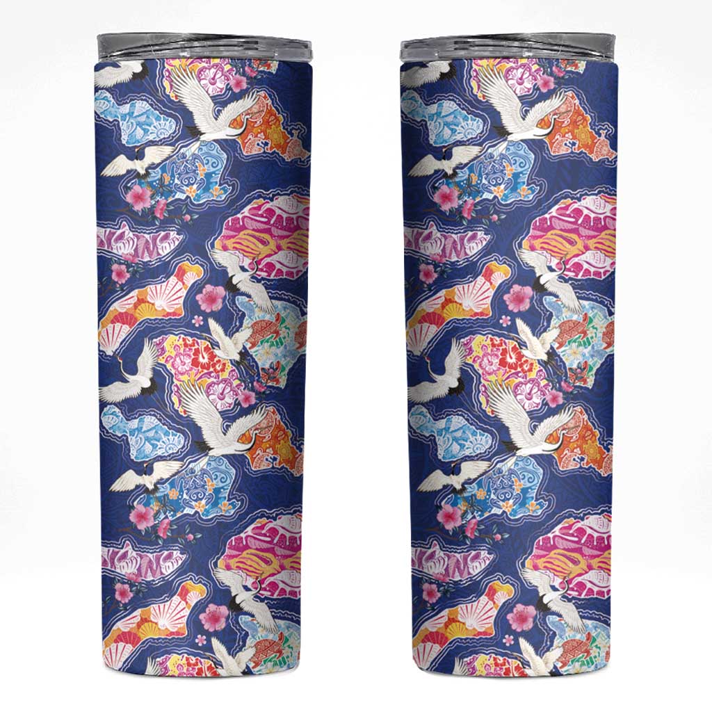 Hawaiian and Japanese Culture Together Skinny Tumbler Hawaiian Archipelago Shape Sea Animals LT03 Multicolor - Polynesian Pride