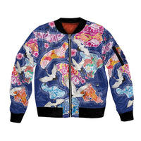 Hawaiian and Japanese Culture Together Sleeve Zip Bomber Jacket Hawaiian Archipelago Shape Sea Animals LT03 Unisex Multicolor - Polynesian Pride