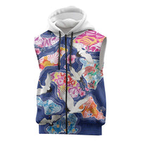 Hawaiian and Japanese Culture Together Sleeveless Zip Hoodie Hawaiian Archipelago Shape Sea Animals