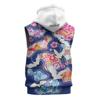 Hawaiian and Japanese Culture Together Sleeveless Zip Hoodie Hawaiian Archipelago Shape Sea Animals