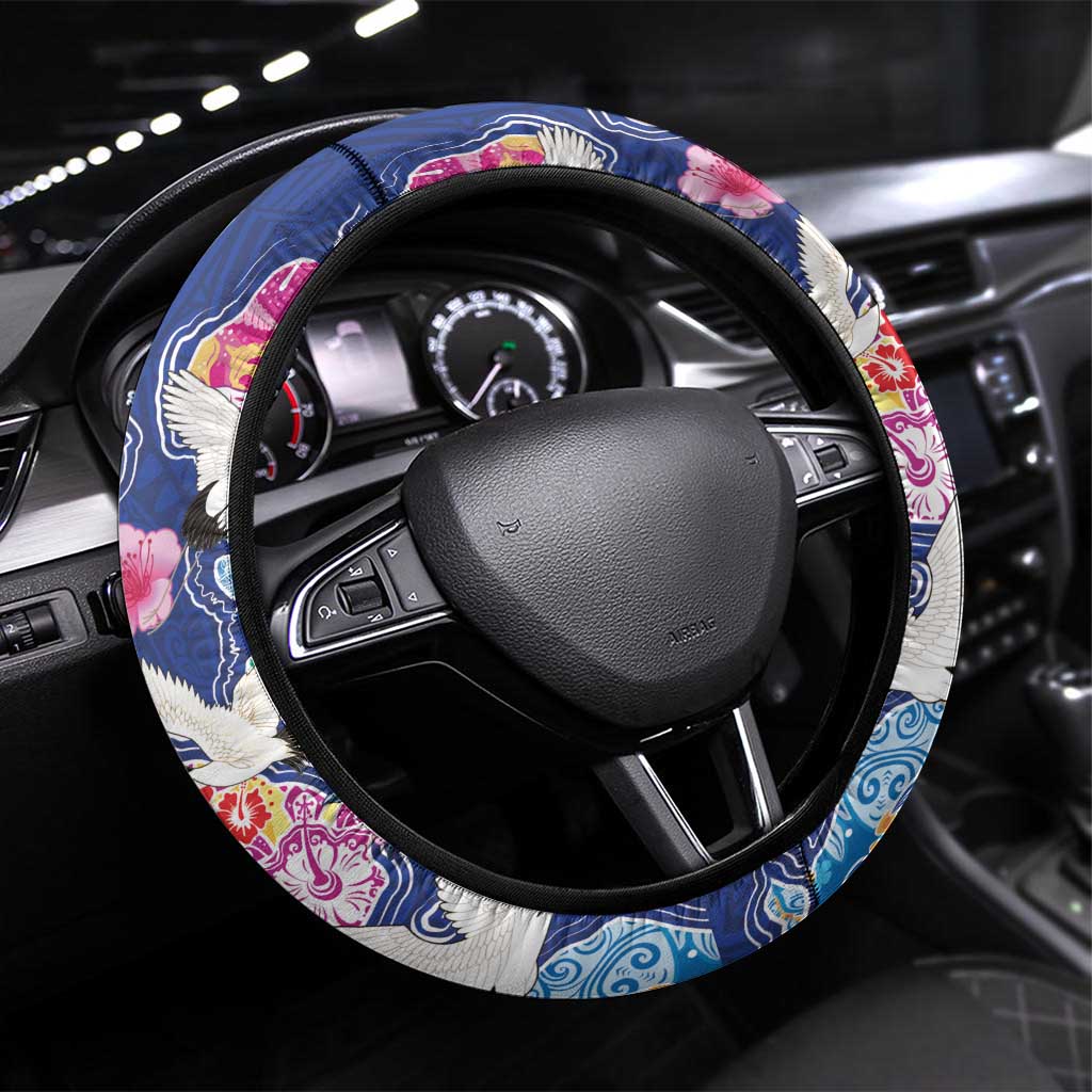 Hawaiian and Japanese Culture Together Steering Wheel Cover Hawaiian Archipelago Shape Sea Animals