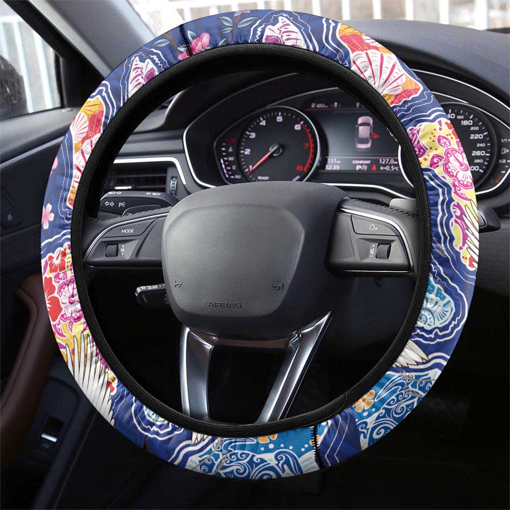 Hawaiian and Japanese Culture Together Steering Wheel Cover Hawaiian Archipelago Shape Sea Animals