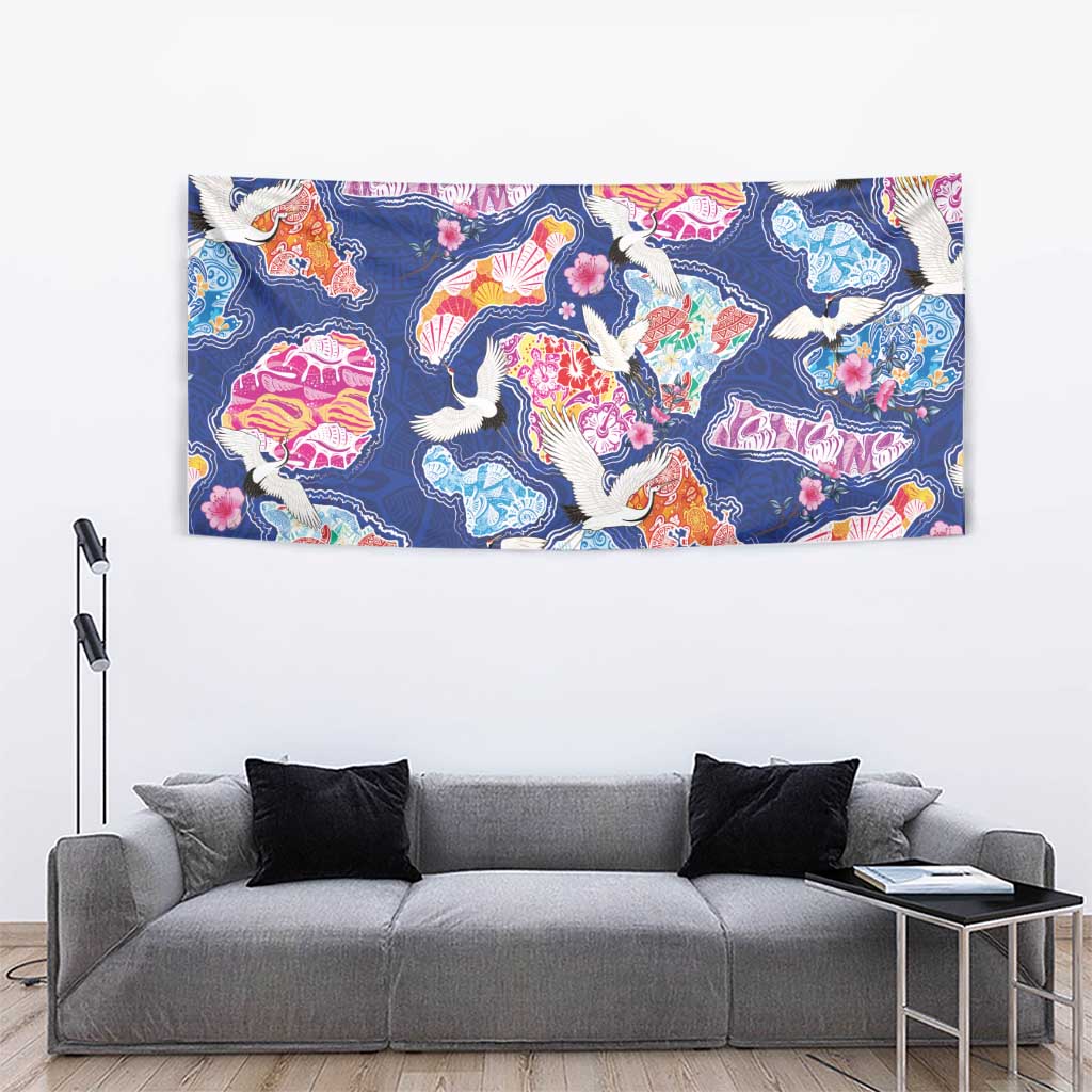 Hawaiian and Japanese Culture Together Tapestry Hawaiian Archipelago Shape Sea Animals LT03 - Polynesian Pride