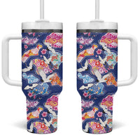 Hawaiian and Japanese Culture Together Tumbler With Handle Hawaiian Archipelago Shape Sea Animals