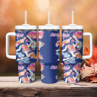 Hawaiian and Japanese Culture Together Tumbler With Handle Hawaiian Archipelago Shape Sea Animals