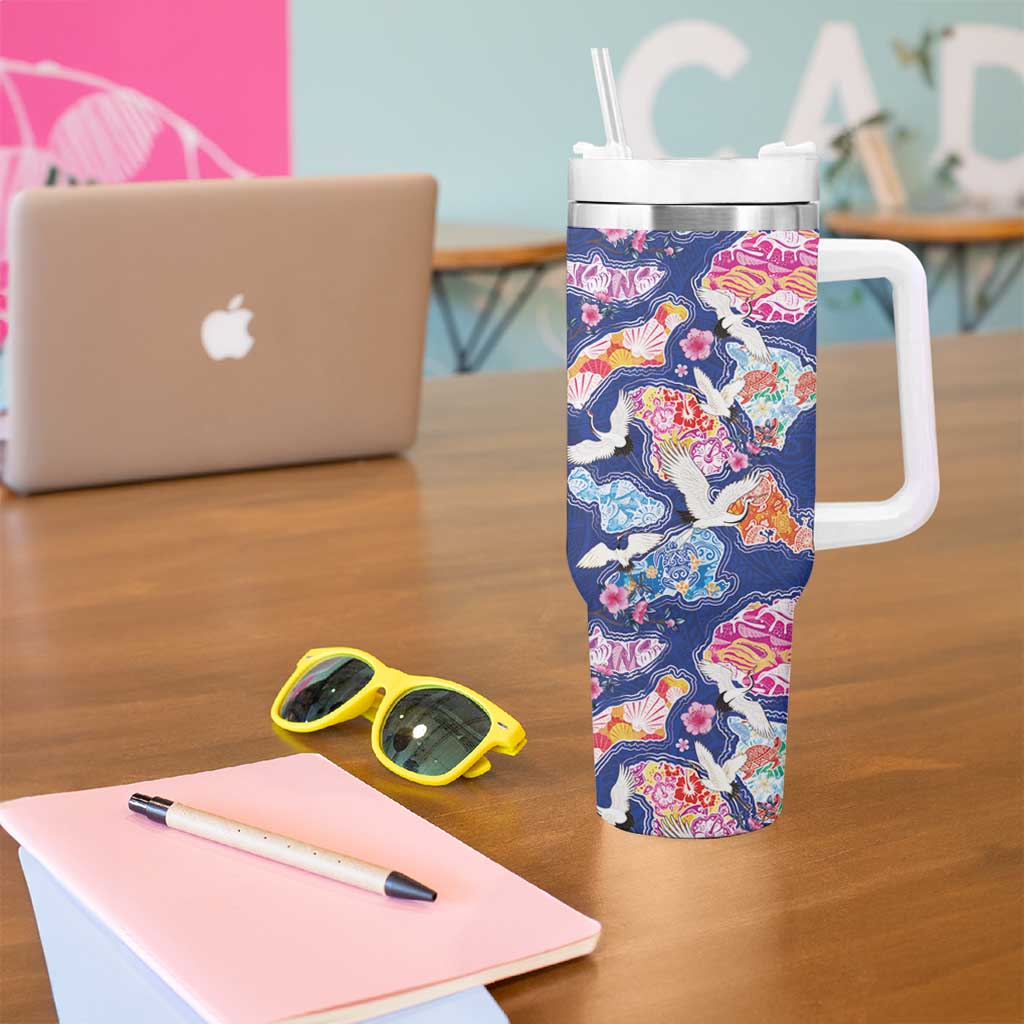 Hawaiian and Japanese Culture Together Tumbler With Handle Hawaiian Archipelago Shape Sea Animals
