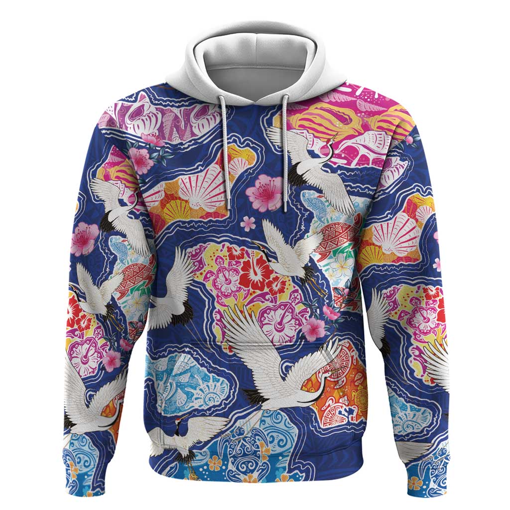 Hawaiian and Japanese Culture Together Zip Hoodie Hawaiian Archipelago Shape Sea Animals LT03 Pullover Hoodie Multicolor - Polynesian Pride