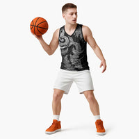 New Zealand Sea Animals with Maori Tribal Tattoo Basketball Jersey Shark Manta Ray with Silver Fern Black