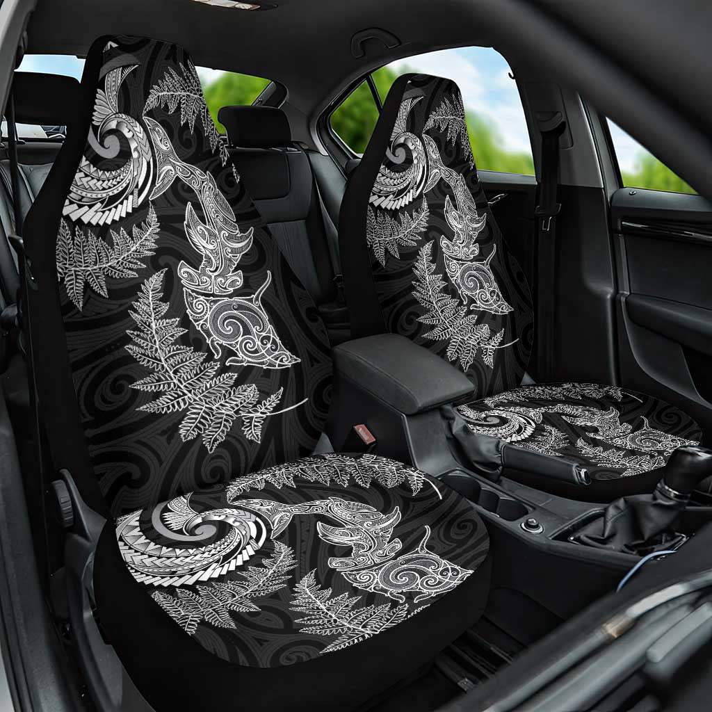 New Zealand Sea Animals with Maori Tribal Tattoo Car Seat Cover Shark Manta Ray with Silver Fern Black